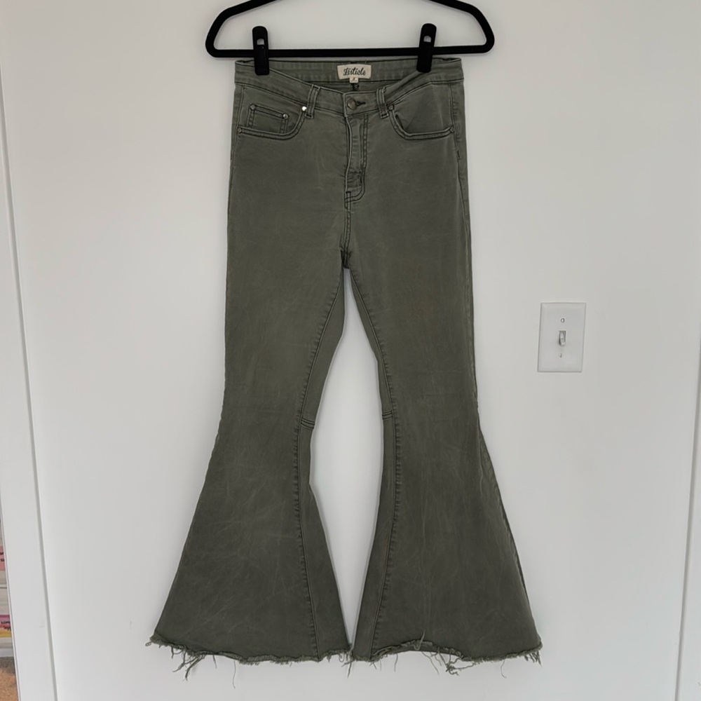 Listicle Olive Green Bell Bottom Jeans - Size S